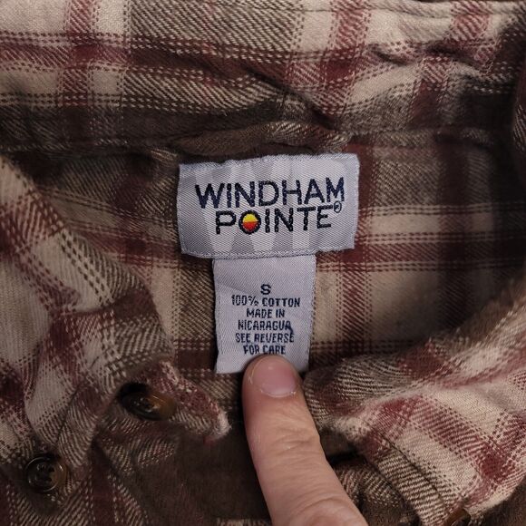 Windham Pointe Madras Flannel Casual Button Up Shirt Mens Size Small S Brown - Picture 3 of 10